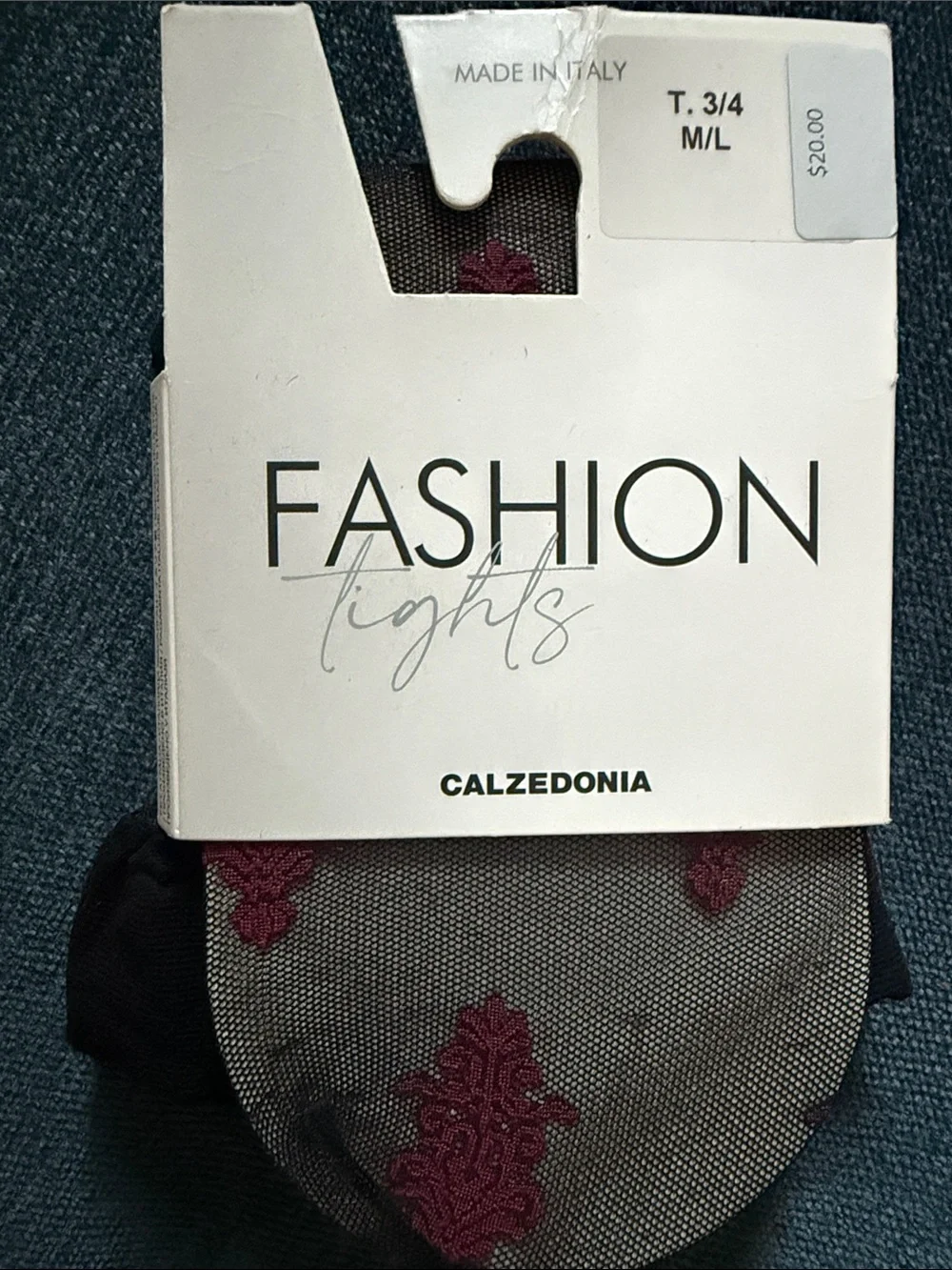 Calzedonia Women’s Black Tights with Burgundy Decorative Motif